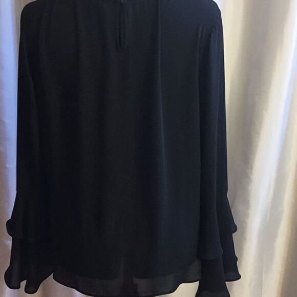 ANA semi sheer black blouse with ruffled button & sleeves in size L NWOT - Picture 8 of 10